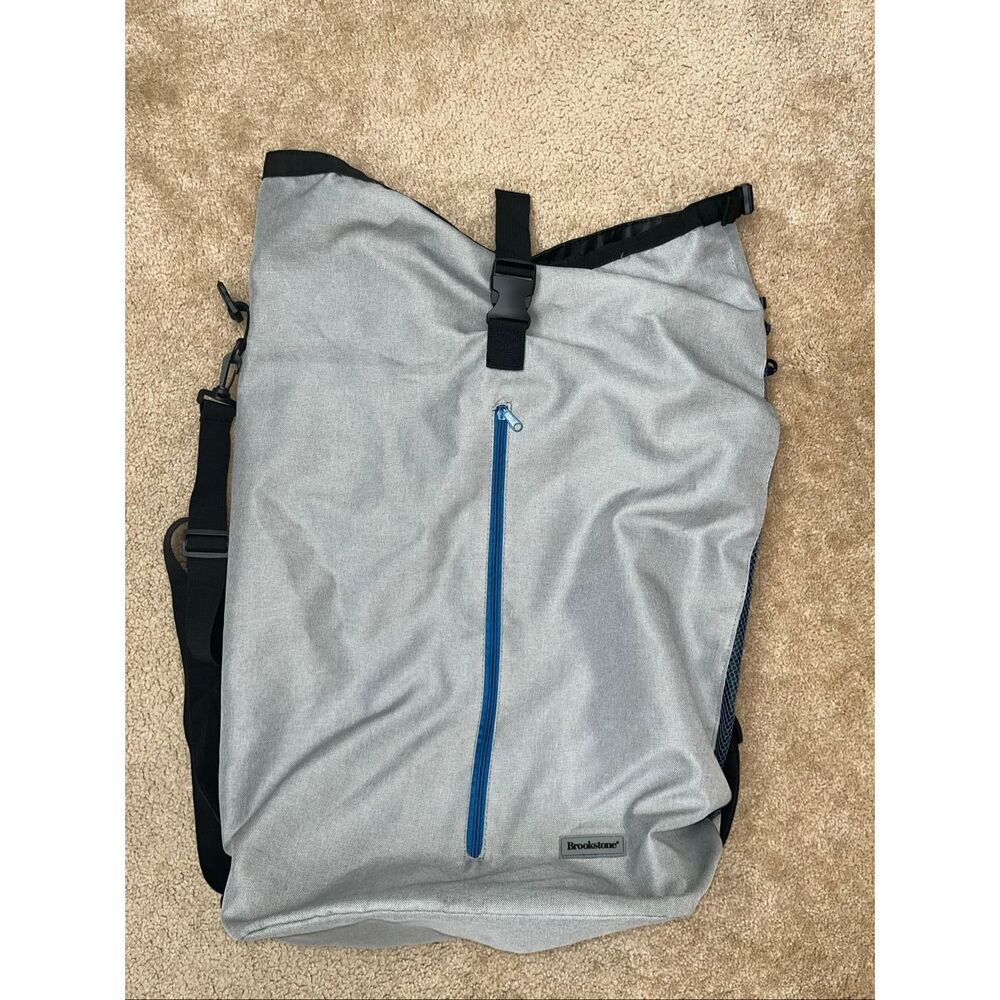 Brookstone Roll Top Laundry Sack Backpack w/ Straps - Gray/Blue